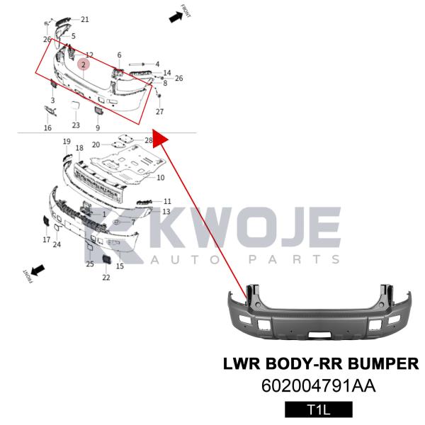 OEM 602004791AA Auto Car Spare Parts Upgrad Body Rear Bumper For  Jetour T1L 