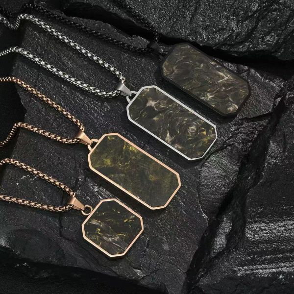 Customizable Size Men's Forged Carbon Fiber Pendant with Aerospace-Grade Material and Unique Marbled Patterns