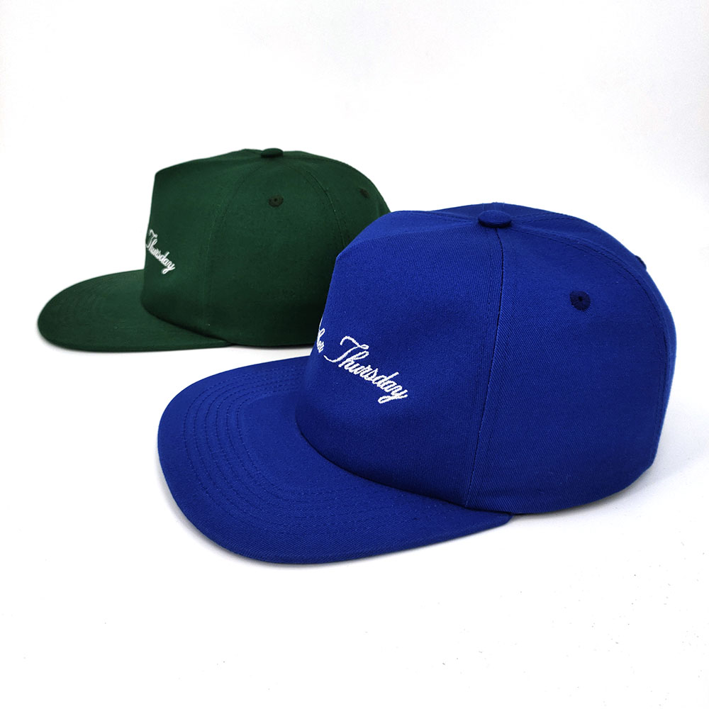Unstructured Flat Bill 5 Panel Snapback Caps Cotton Embroidery Letters Adjustable Baseball