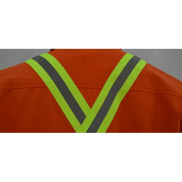 Men's 100%Cotton Twill Orange Work Shirt Long Sleeve Reflective Tape Chest Pockets