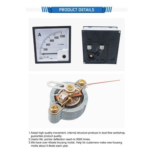 Manufacturer Square Shape AC DC Current 1000 Ampere Meter Micro Analog Ammeter