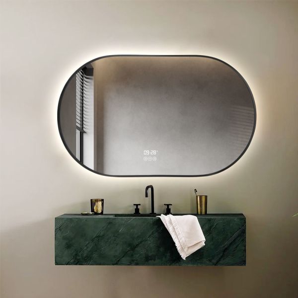 Perimeter Satin LED Border Mirror , Rectangle / Square LED Illuminated Bathroom Mirror