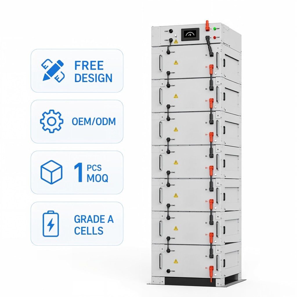 Stackable Outdoor ESS 716.8V 100Ah 71.68kWh IP65 C5 8000 Cycles AI Smart BMS Industrial Storage