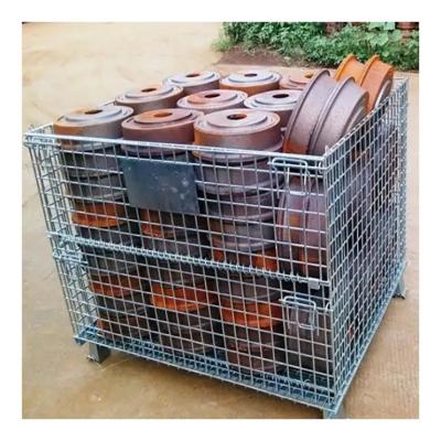 Folding Stackable Wire Mesh Pallet Cage , Warehouse Wire Mesh Storage Cage
