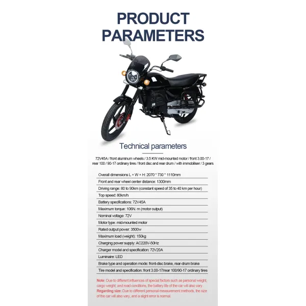 Two Wheeler Adults Electric Motorcycle Bike 125cc 100 km/h