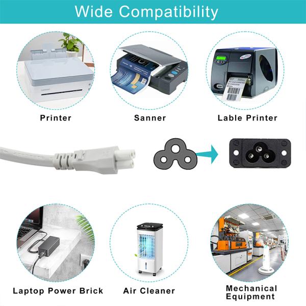 Cable gris de Reino Unido a C5 Cordón de alimentación 1.5M Cable de hojas de trébol de 3 puntas 250V 2.5A