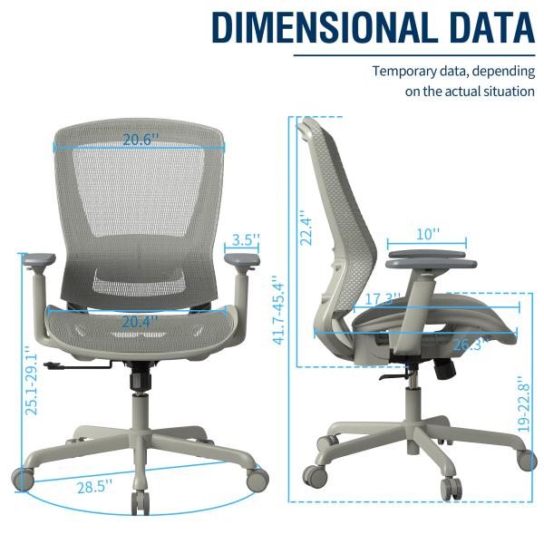 Adjustable Lumbar Support Armrests Mesh Office Chair Sturdy Task Chair with Solid Back