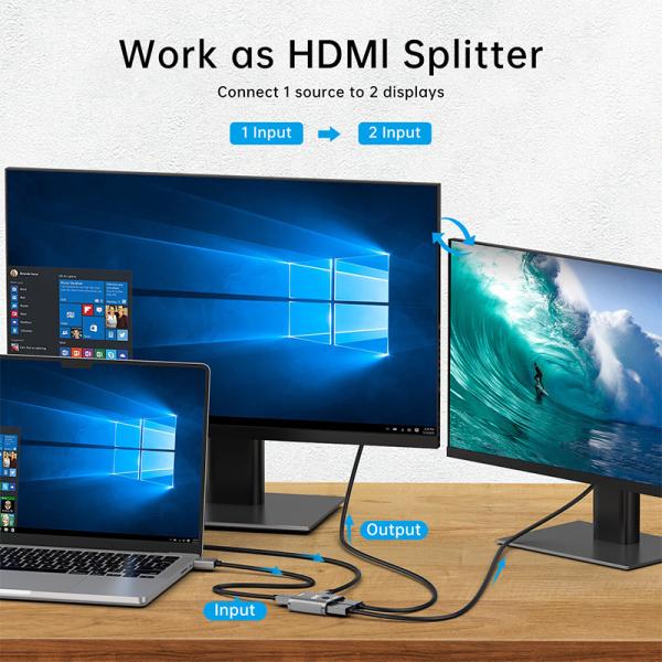 1 en 2 HDMI Splitter à 4K@60Hz HDMI® Repeater pour deux sorties de moniteurs