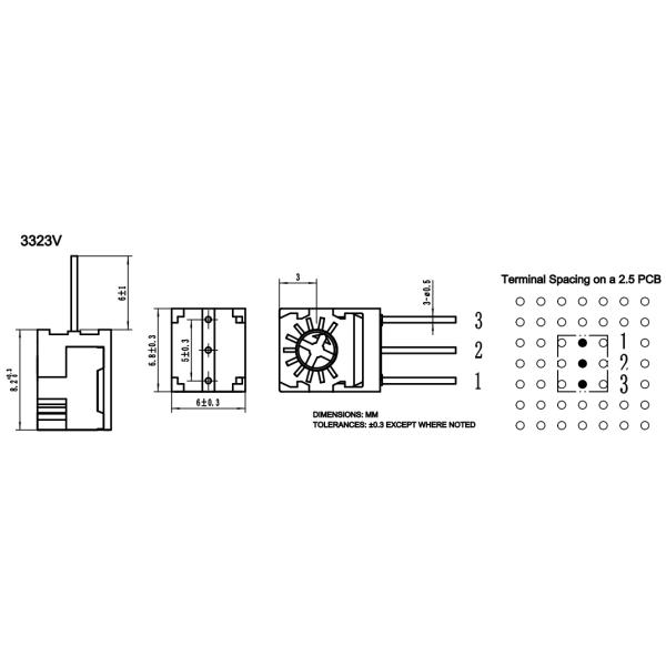 3323 Series 0.5W 1k 2k 5k 10k 20k 50k ohms Single Turn Cermet Trimmer Potentiometer