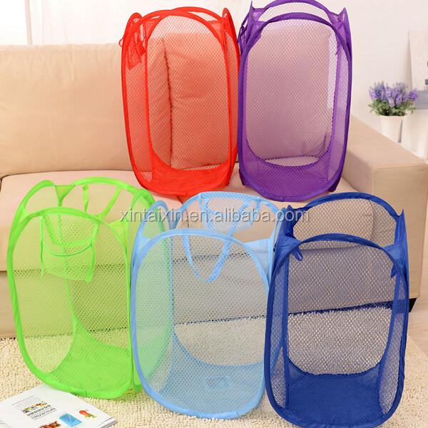Portable Colorful Foldable Mesh Laundry Basket Reusable Dirty Cloths Bag
