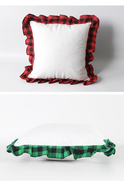 Sublimation Pillow Covers Blanks Heat Transfer Printed Plaid With Ruffled Lace