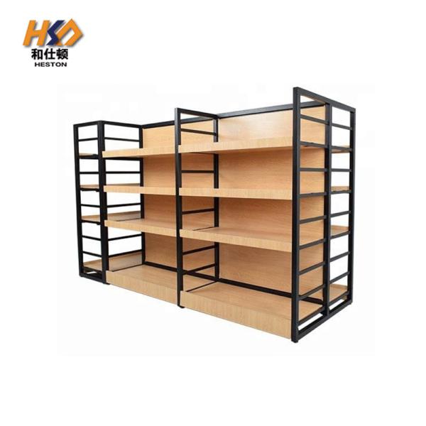 Wooden Grain Metal Gondola Supermarket Shelf 50kg/Layer
