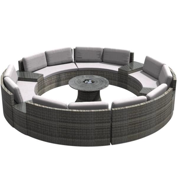 Round Swimming Pool Sofa Unfolded Rattan Sofa Outdoor Black