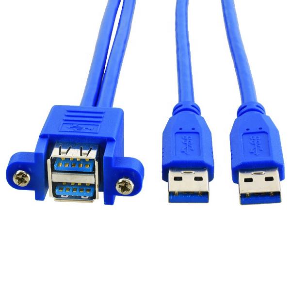 Dual Type A Male to Female Panel Mount USB 3.0 Extension Cable