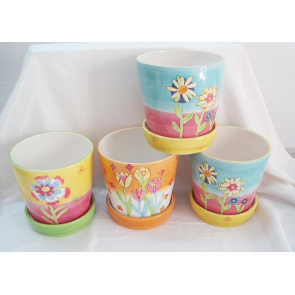 Dolomite Hand Painted Ceramic Planters , Ceramic Flower Planters Earthenware Stoneware