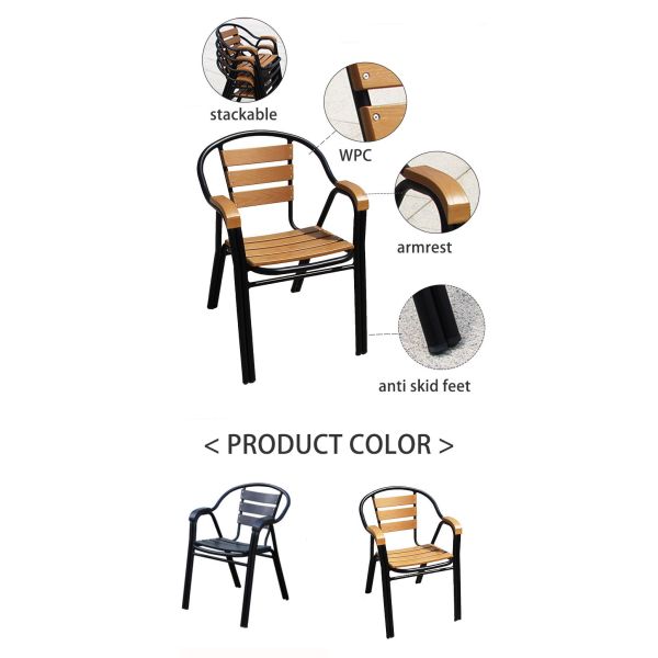 Modern Minimalist WPC Outdoor Table and Chair Leisure Furniture Courtyard Balcony Armrest Aluminum Chair