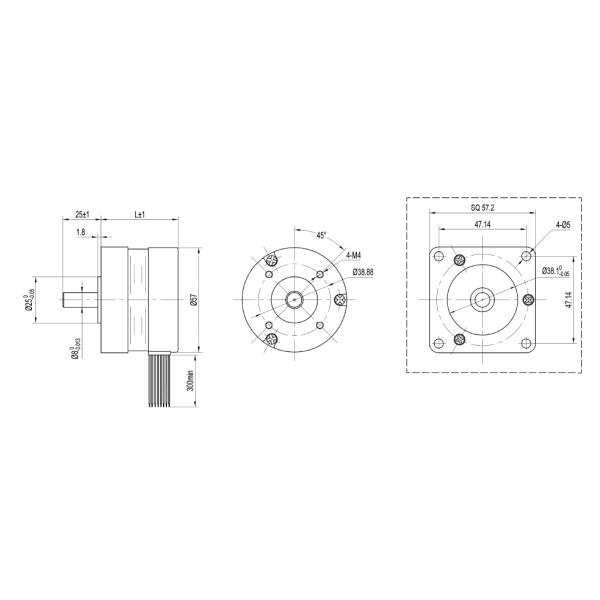 Фланец микро- безщеточного круга 24v Nema 23 57mm мотора постоянного магнита квадратный