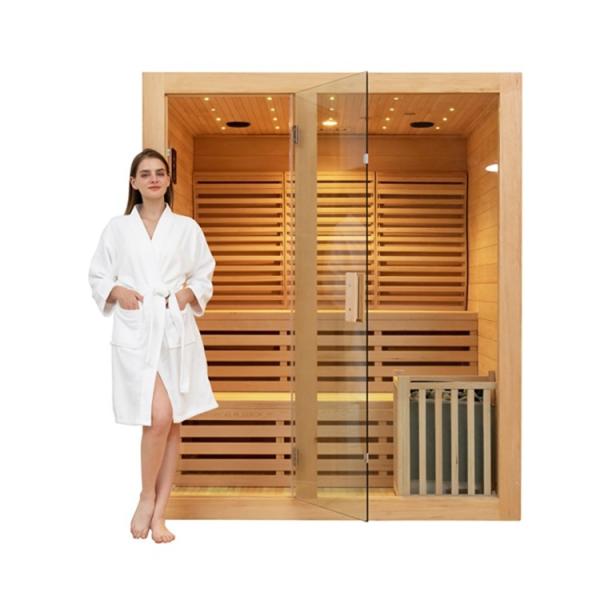 Canadian Hemlock Wood Indoor Traditional Steam Sauna Room  4 Person For Home