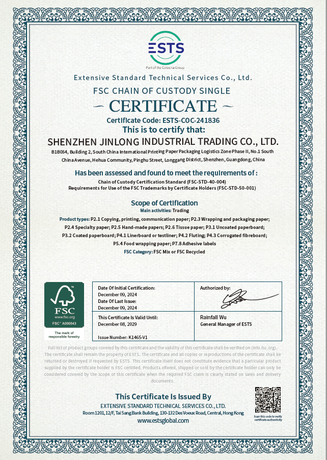 Dongguan JKY Packaging Co., Ltd. Certifications