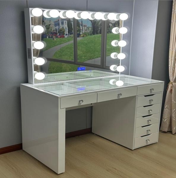 Stock In US Bedroom Dressers Makeup Table Dressing Desk With  Mirror Girl Cosmetic Vanity