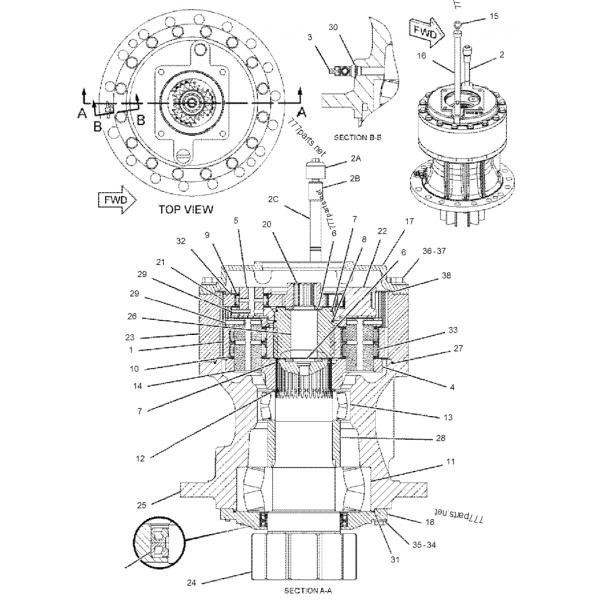 Mini Excavator Swing Motor Gearbox 322/324/325/329 de caixa de engrenagens do balanço 191-2693