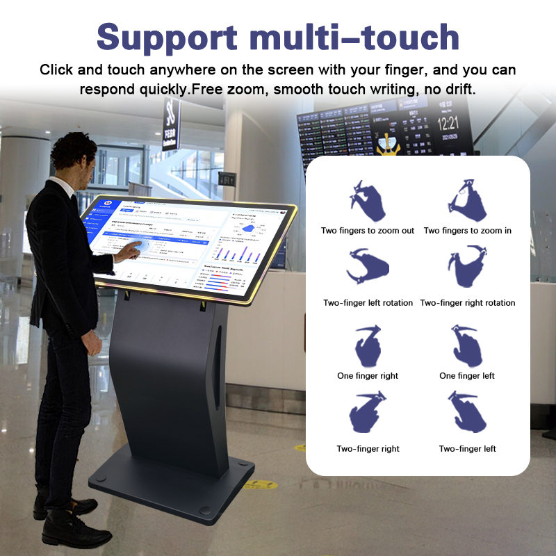 32 Inch Touch Screen Kiosk with RGB LED Edge Light and Height-Adjustable Stand for Self-Service Terminal