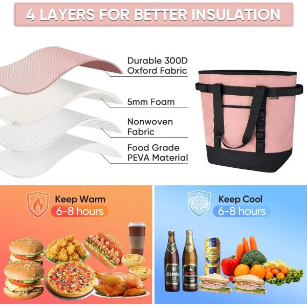 BALEINE LARGE 36-CAN COOLER BAGS INSULATED, PEVA SOFT COOLER TOTE BAG, INSULATED GROCERY BAGS WITH ZIPPERED TOP