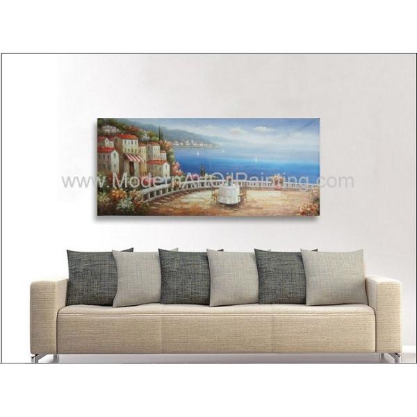 Handmade Framed Mediterranean Landscape Paintings On Canvas Italy Cafe Senery
