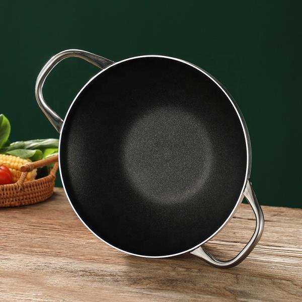 Thickened  Kitchen Wok Pan Aluminium Non Stick Coated Double Ear With Steel Handles