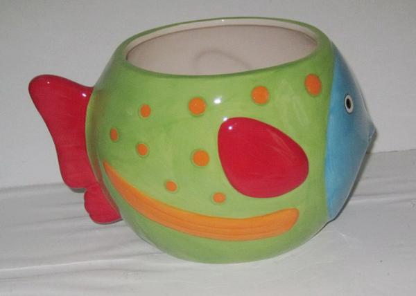 Colorful Ceramic Garden Planters Stoneware Fish Shaped Flower Pot For Household