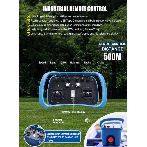 US Spot Off-road Crawler Remote Control Lawn Mower Steep Slope Climbing, Garden Waste Land Mowing Lawn Mower