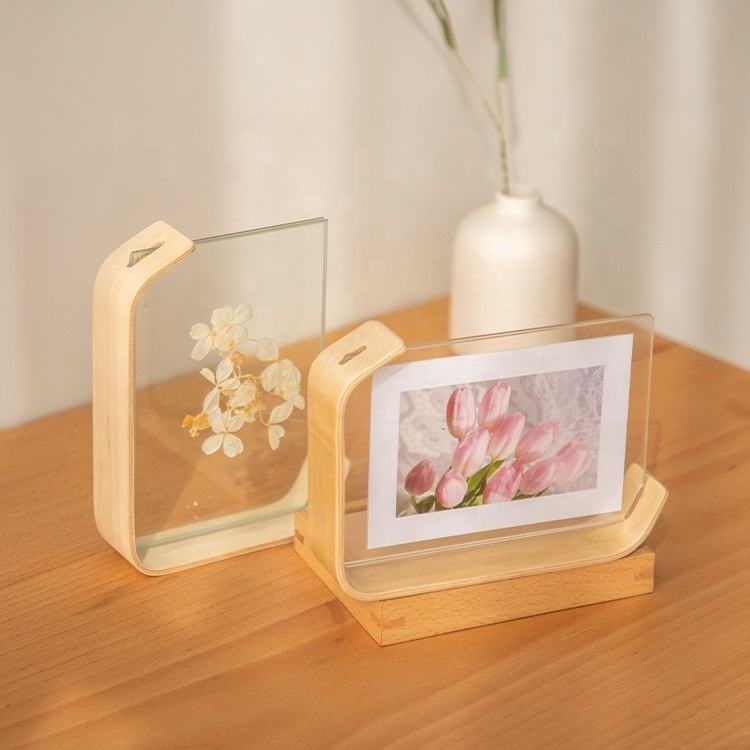 Solid Rustic Photo Wooden Acrylic Stand With Walnut Wood Base For Tabletop Or Desktop Display