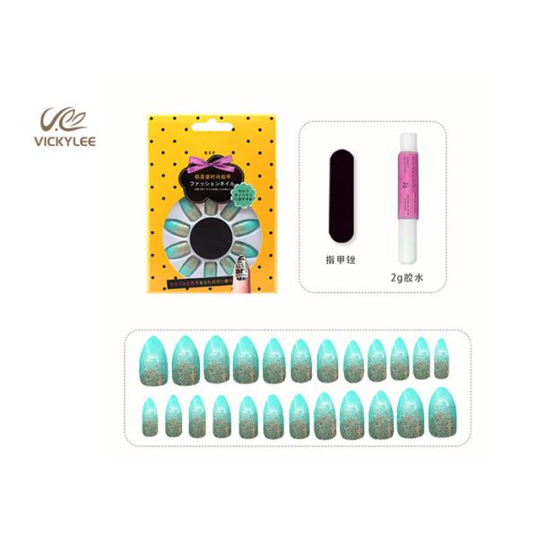 Green Stiletto Ombre Glitter DIY Fake Nails Handmade Crystal Stone