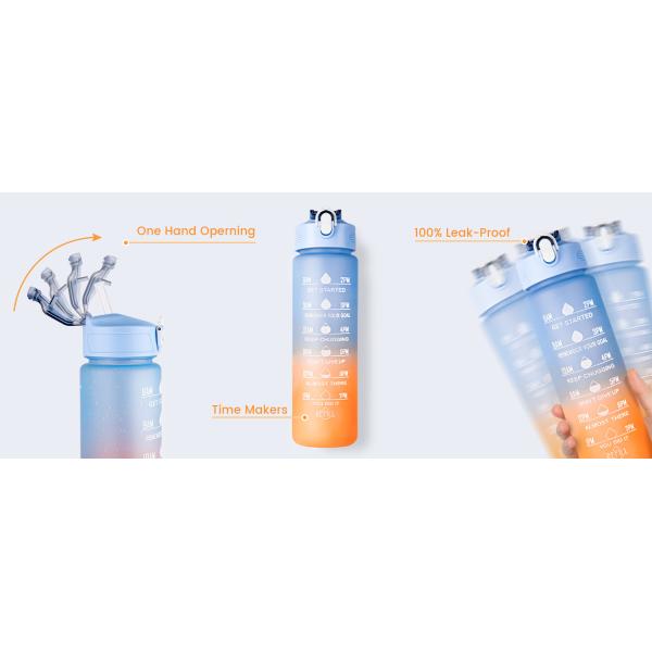 3 PCS Botellas de agua deportivas con paja motivacional 64 oz 32 oz 10 oz impermeable medio galón 2L jarras de agua para el gimnasio de la oficina deportiva