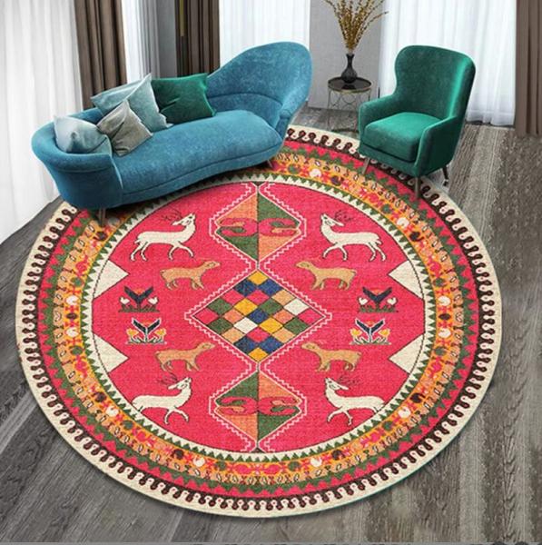 Customized Printed Ethnic Style Round Living Room / Hotel Carpet 200*200cm