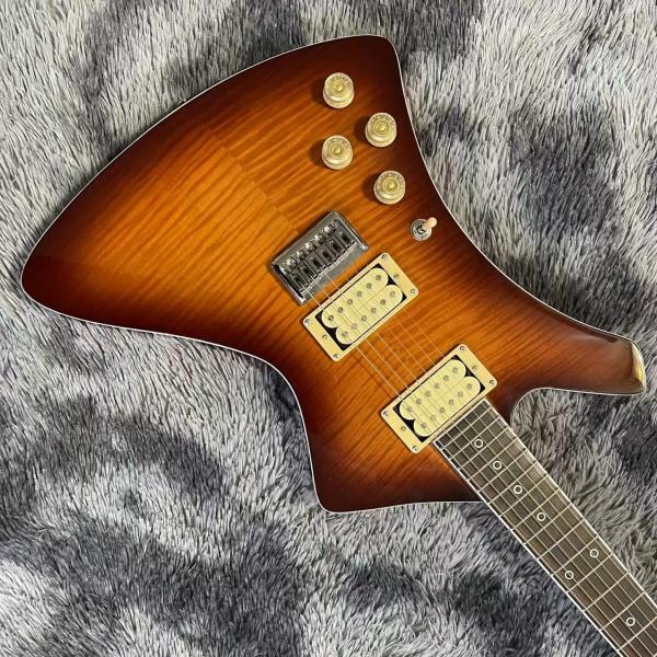 Custom BURN WASH Shaped Left Handed Electric Guitar Flamed Tiger Maple Veneer Color can be Customized