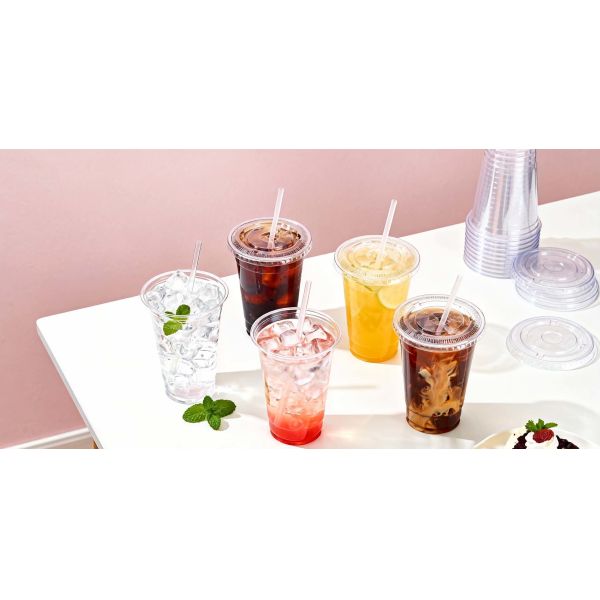 Disposable Design Custom Logo Printed Cold Coffee Cup Takeaway PET Plastic Cups Plastic Cups with Flat Lids