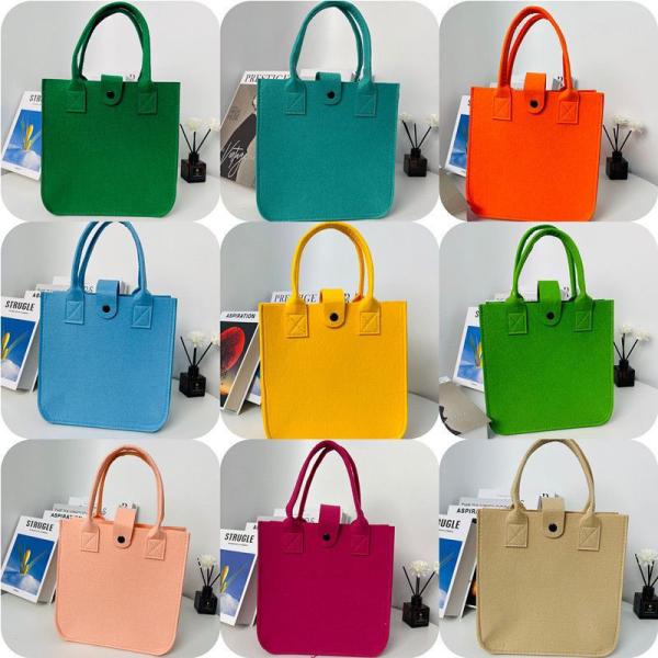 Portable Promotion Custom Printed Logo Felt Tote Bag Handbags Wool Felt Grocery Shopping Tote Bag Wholesale Fashion Women Daily Felt Gift Tote Bag With Outer Pocket