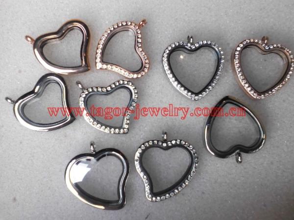 Origami Styles heart Shaped Magnetic Stainless Steel Lockets,Glass Memory Floating Lockets
