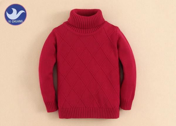 High Turtle Neck Girls Pullover Sweaters Diamond Knit Pattern Custom Kid Jumper