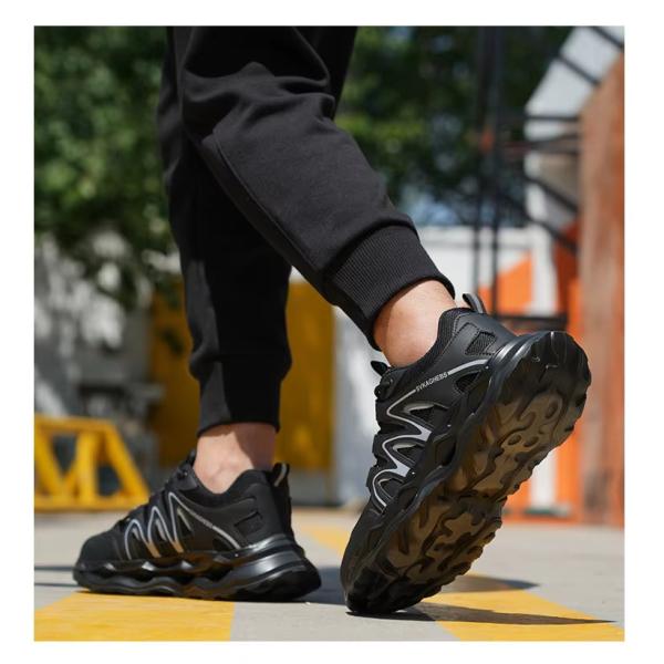 Breathable Microfiber Leather Mesh Safety Shoes With Kevlar Anti-stab Steel Toe And EVA Sole In Black