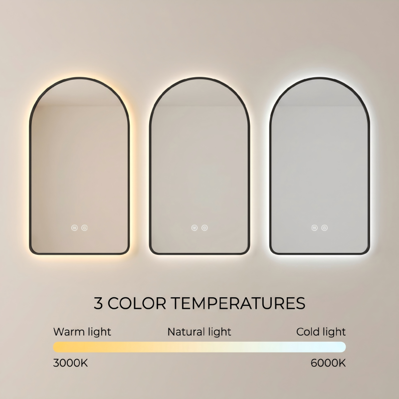 Kingstin Modern Arched LED Smart Mirror | Stainless Steel Framed Bathroom Vanity Mirror with Defogger & Custom Functions