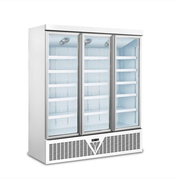 Digital control glass doors deep freezer frozen food display refrigerator with fan cooling