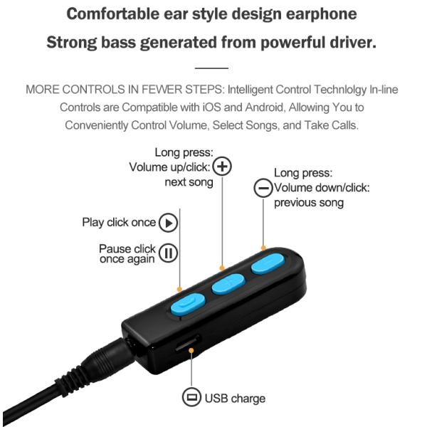 Portable Music Receiver Running Earphones 55mAH Bluetooth Sports Headphones