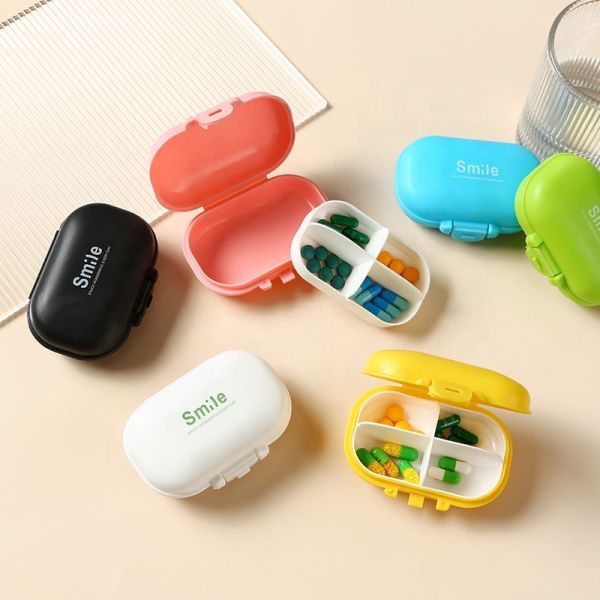 JH Medibox Portable Travel Pill Box Candy-Color PP Material Waterproof Feature Removable Vitamin Holder Case Bottle Container