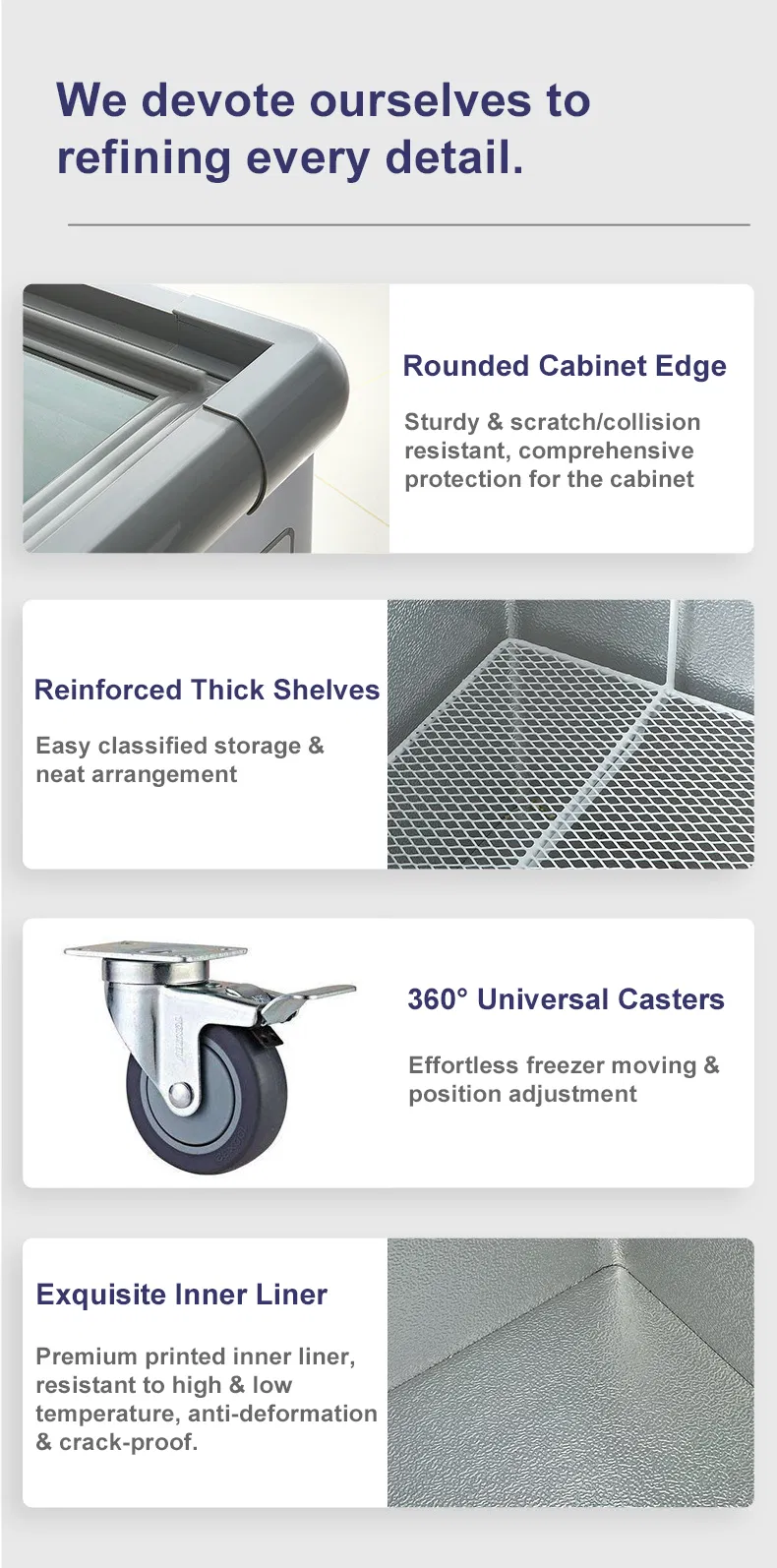 Direct Cooling Glass Top Commercial Freezer Glass Door Top Glass Freezer