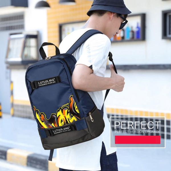 Middle school students bag sports fashion backpack men's shoulder bag printed Oxford cloth bag