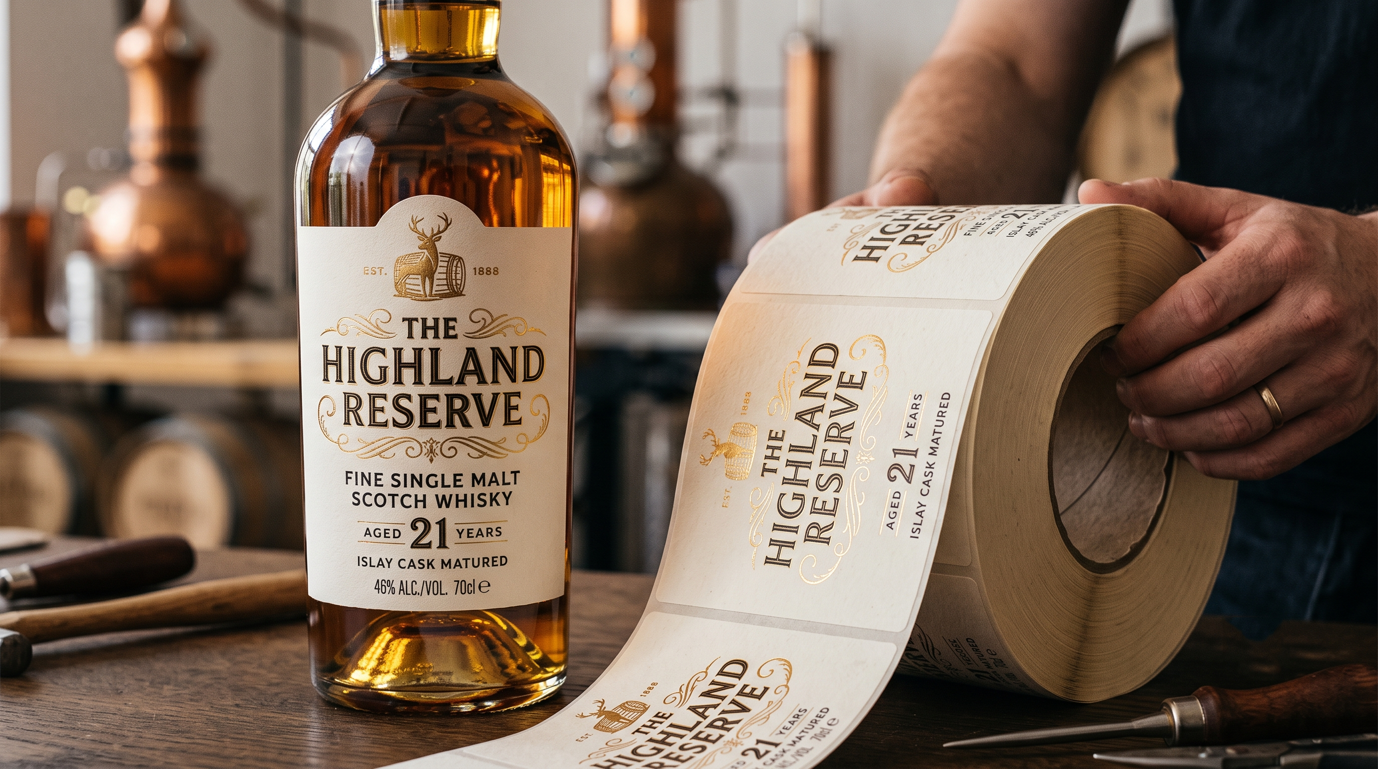 Custom Branding Luxury Exclusive Roll Labels Gin Tequila Mezcal Rum Hot Foil Embossing Low Minimum Order Fast Shipping