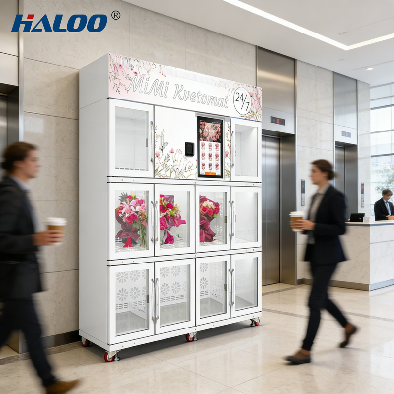 Halo 21.5-inch touch screen flower vending machine with refrigeration and preservation system, made of galvanized sheet material