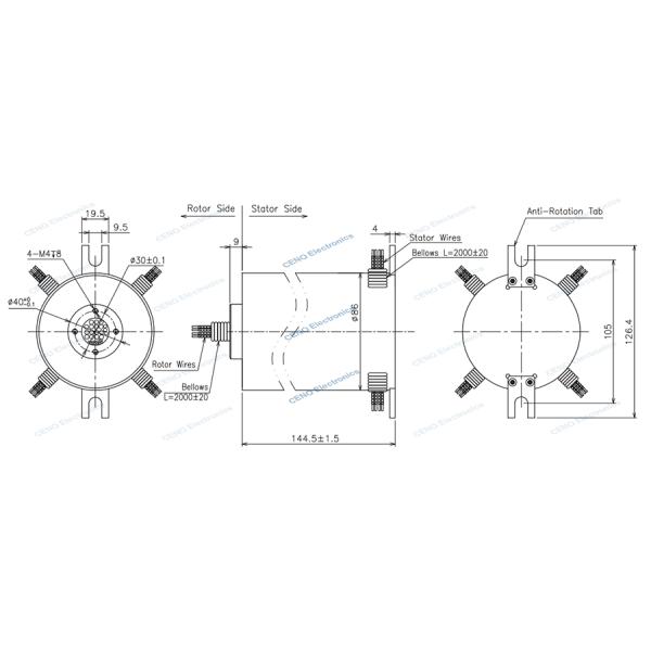 Optionnel, anneau de dérapage imperméable à l'eau IP65 avec 22 circuits 15A et 10A